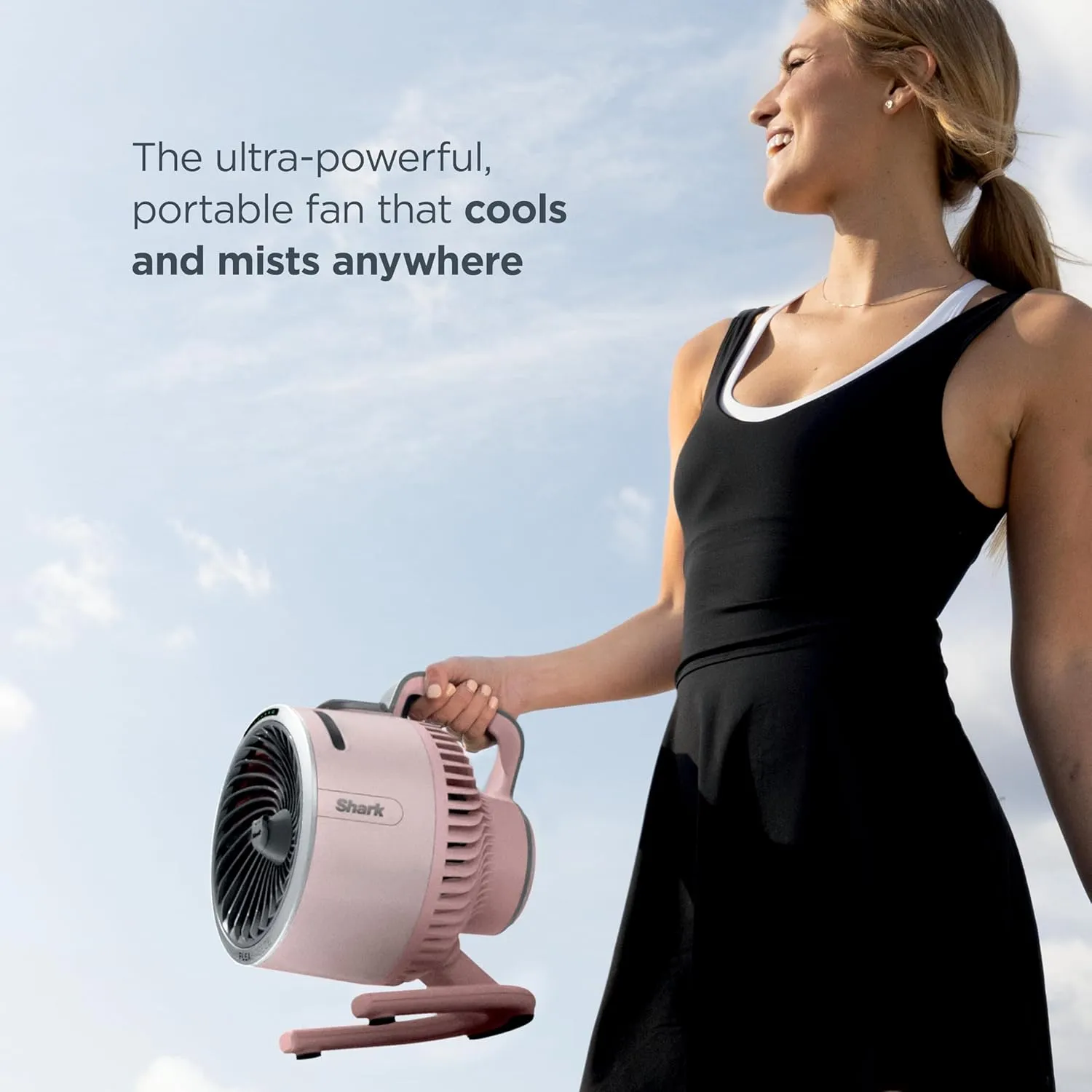 Shark FlexBreeze HydroGo Fan & Travel Bag — Ultra-powerful portable fan with indoor   outdoor evaporative mist, Up to 70 feet of reach, corded & cordless, up to 12-hr. battery, White, FA053BRN