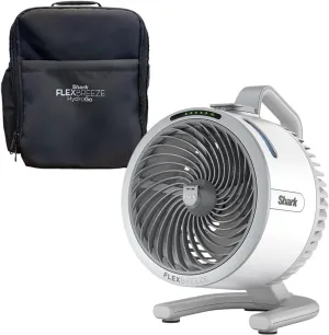 Shark FlexBreeze HydroGo Fan & Travel Bag — Ultra-powerful portable fan with indoor   outdoor evaporative mist, Up to 70 feet of reach, corded & cordless, up to 12-hr. battery, White, FA053BRN