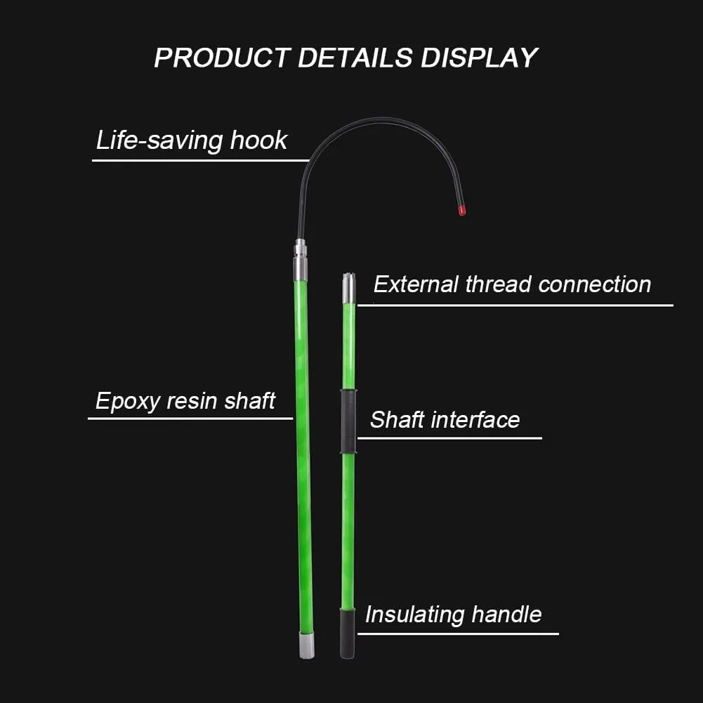Shockproof Insulated Rescue Hook | Multi-Purpose Safety Pole & Lifesaving Tool for High Voltage, Construction, Automotive & Pool Emergencies | Detachable Arm Extension Reaching Assist(Green,3m/9.9ft)
