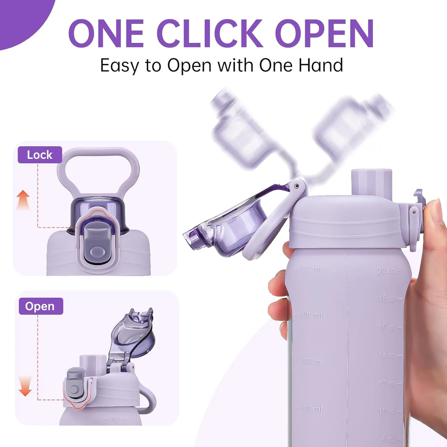 SIEROZUR 20oz Borosilicate Glass Water Bottle with Flip Lid and Silicone Sleeve Reusable Drinking Bottle with Handle for Coffee,Tea and Water,BPA-free Dishwasher Safe