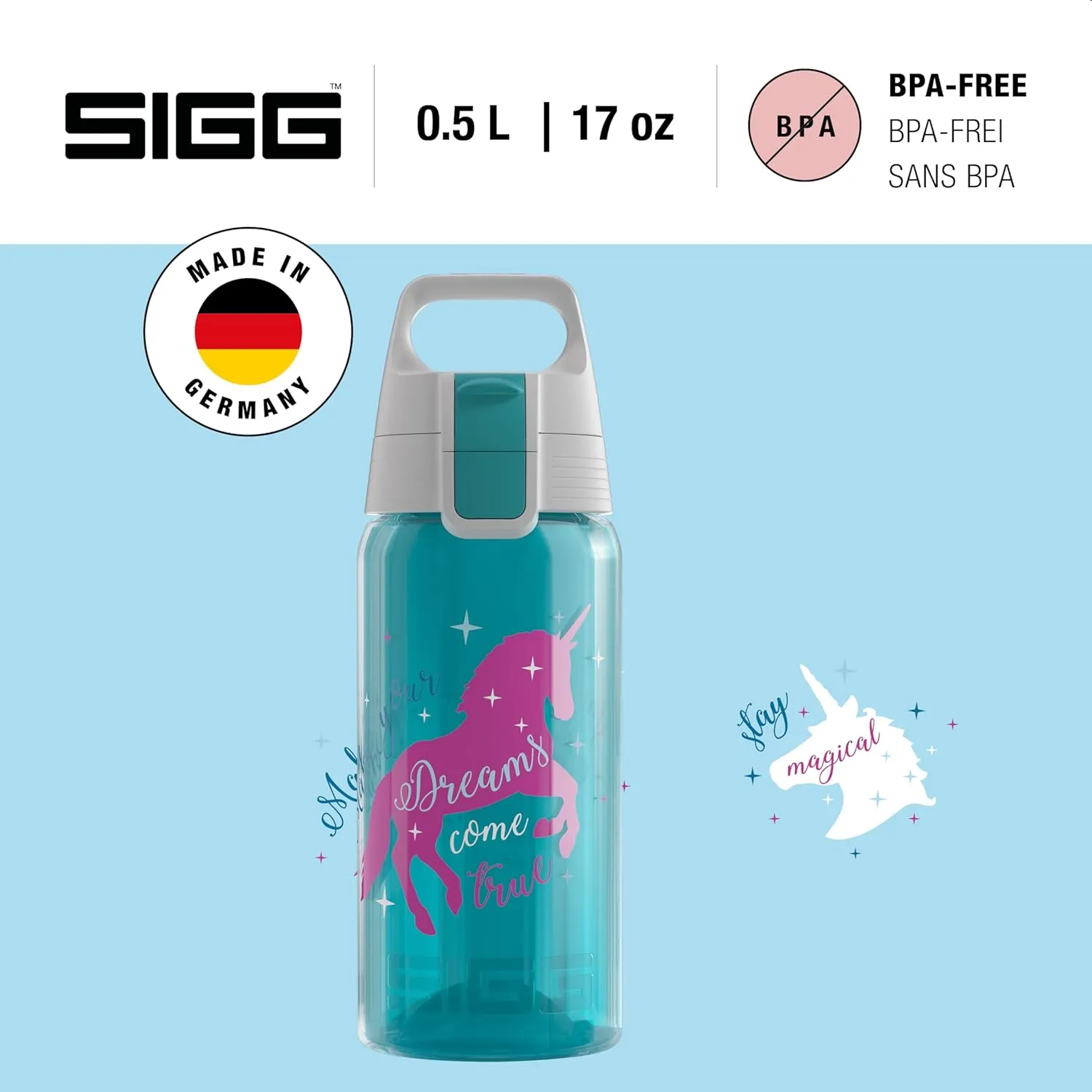 SIGG - Kids Water Bottle for School, Sports - VIVA ONE - Made in Germany - Dishwasher Safe - Carbonated Drinks - 17 Oz