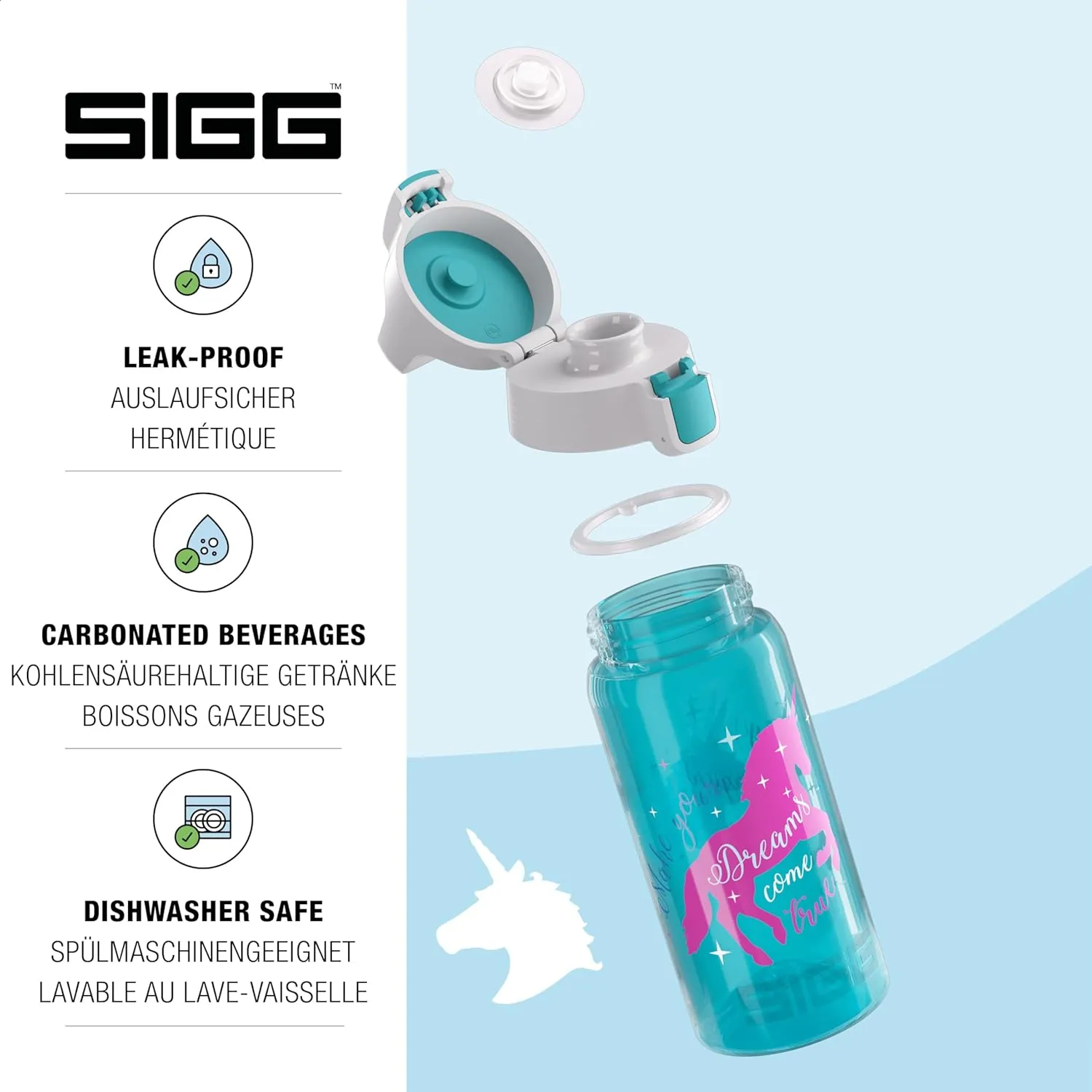 SIGG - Kids Water Bottle for School, Sports - VIVA ONE - Made in Germany - Dishwasher Safe - Carbonated Drinks - 17 Oz
