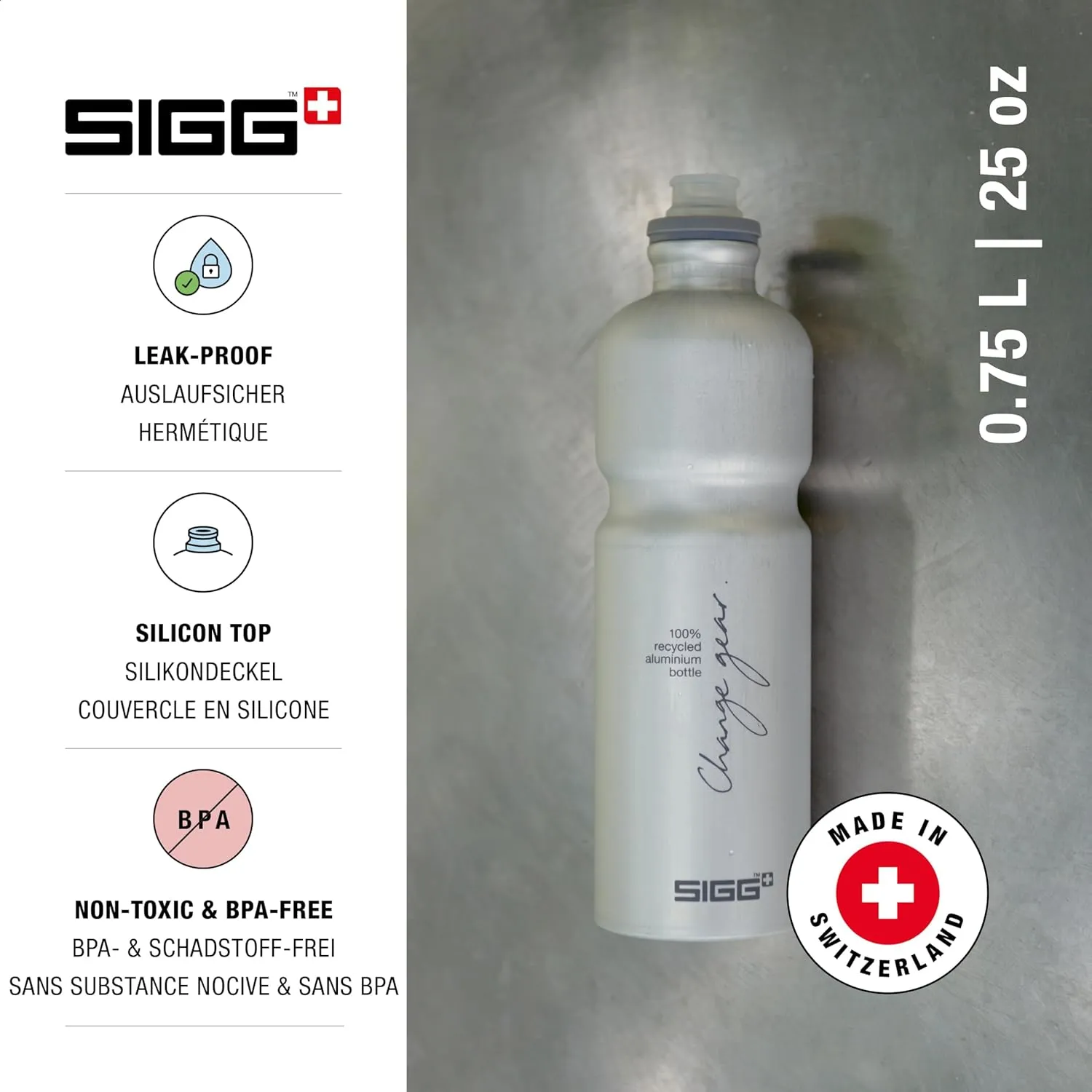 SIGG - PCR Aluminum Water Bottle - Move MyPlanet - Alu - Leakproof - Lightweight - BPA Free - 25 Oz