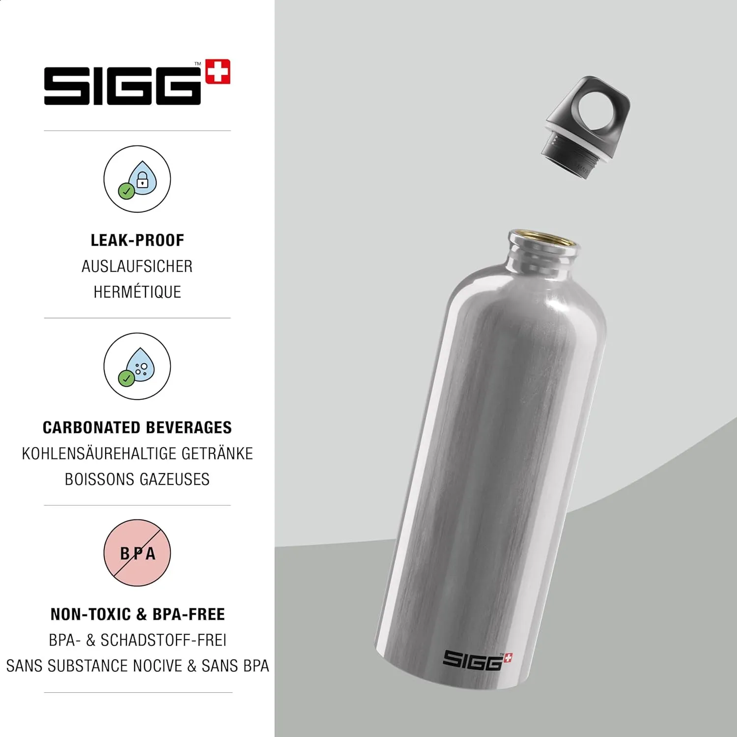 SIGG - Recycled Metal Water Bottle - Traveller - Made in Switzerland - Carbonated Drinks - BPA-Free - 34 Oz