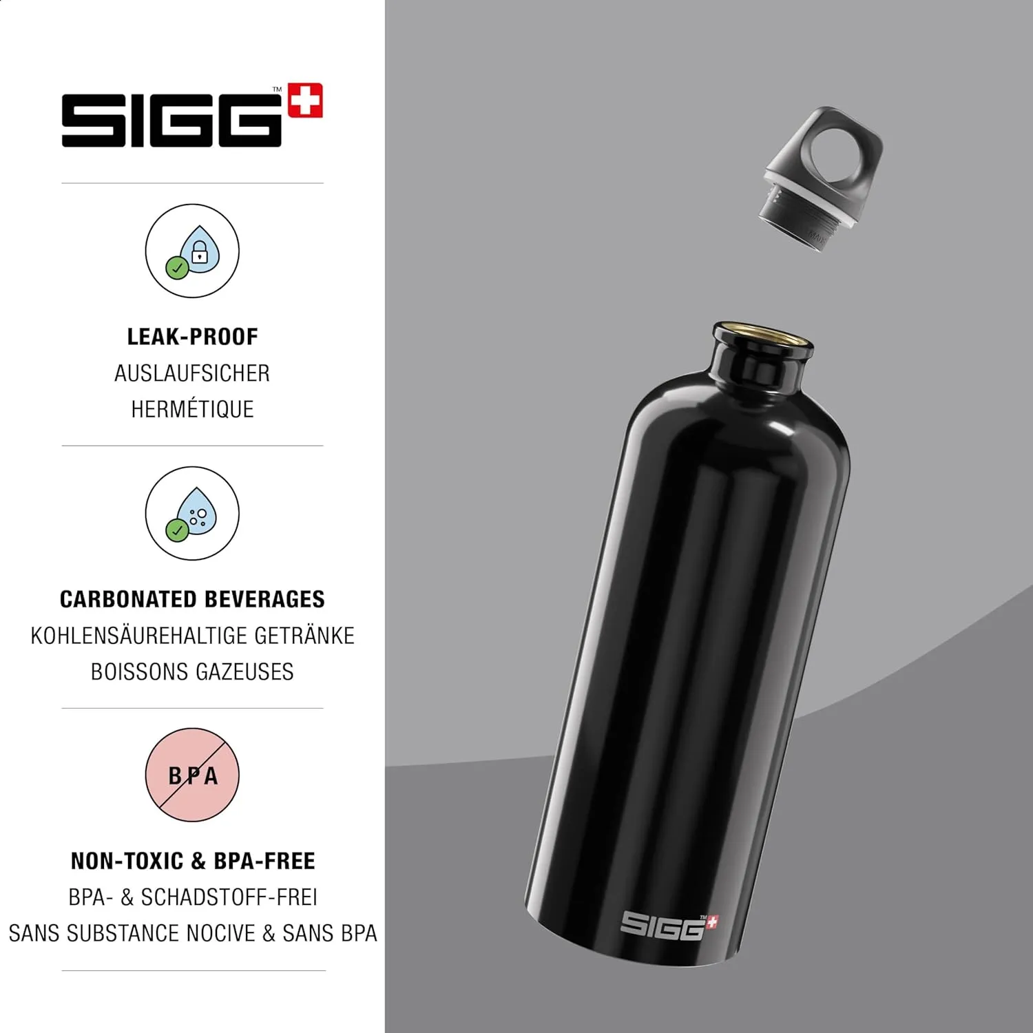 SIGG - Recycled Metal Water Bottle - Traveller - Made in Switzerland - Carbonated Drinks - BPA-Free - 34 Oz