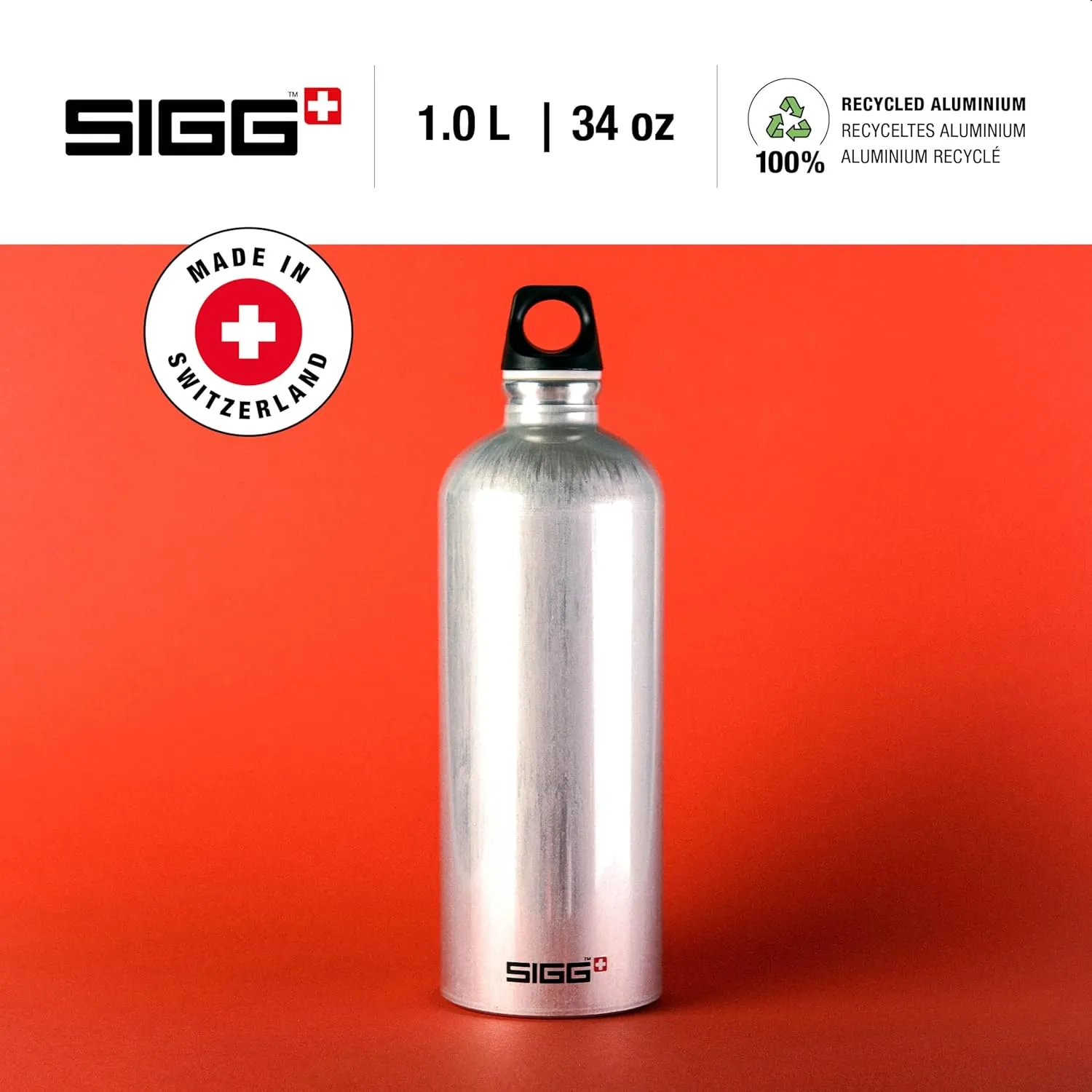 SIGG - Recycled Metal Water Bottle - Traveller - Made in Switzerland - Carbonated Drinks - BPA-Free - 34 Oz