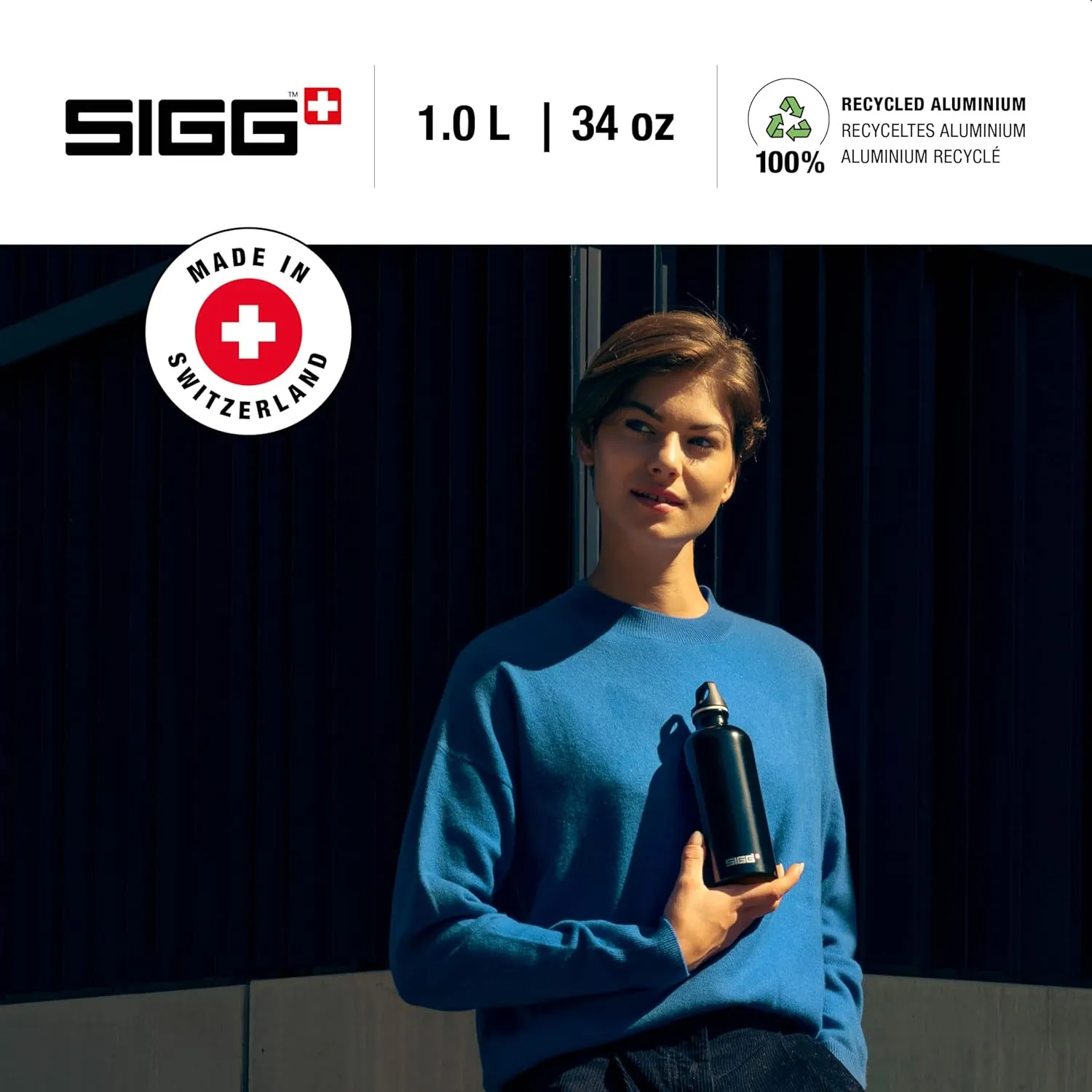 SIGG - Recycled Metal Water Bottle - Traveller - Made in Switzerland - Carbonated Drinks - BPA-Free - 34 Oz
