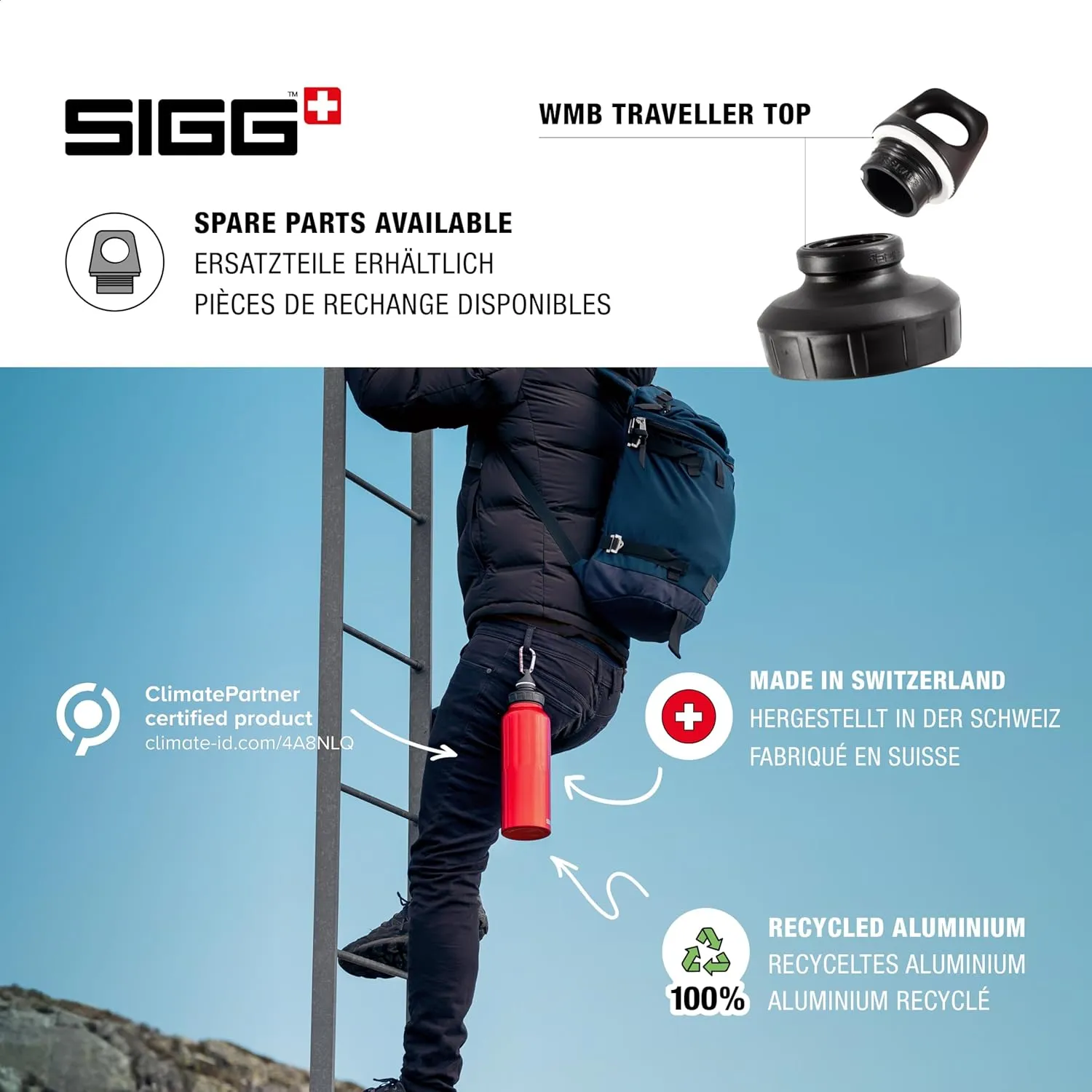 SIGG - Reusable Water Bottle - WMB Traveller Red 51 Oz - Made in Switzerland - Carbonated Drinks - Lightweight - Leak Proof - BPA-Free - Climate Neutral Certified - For Sports, Outdoor, Travel