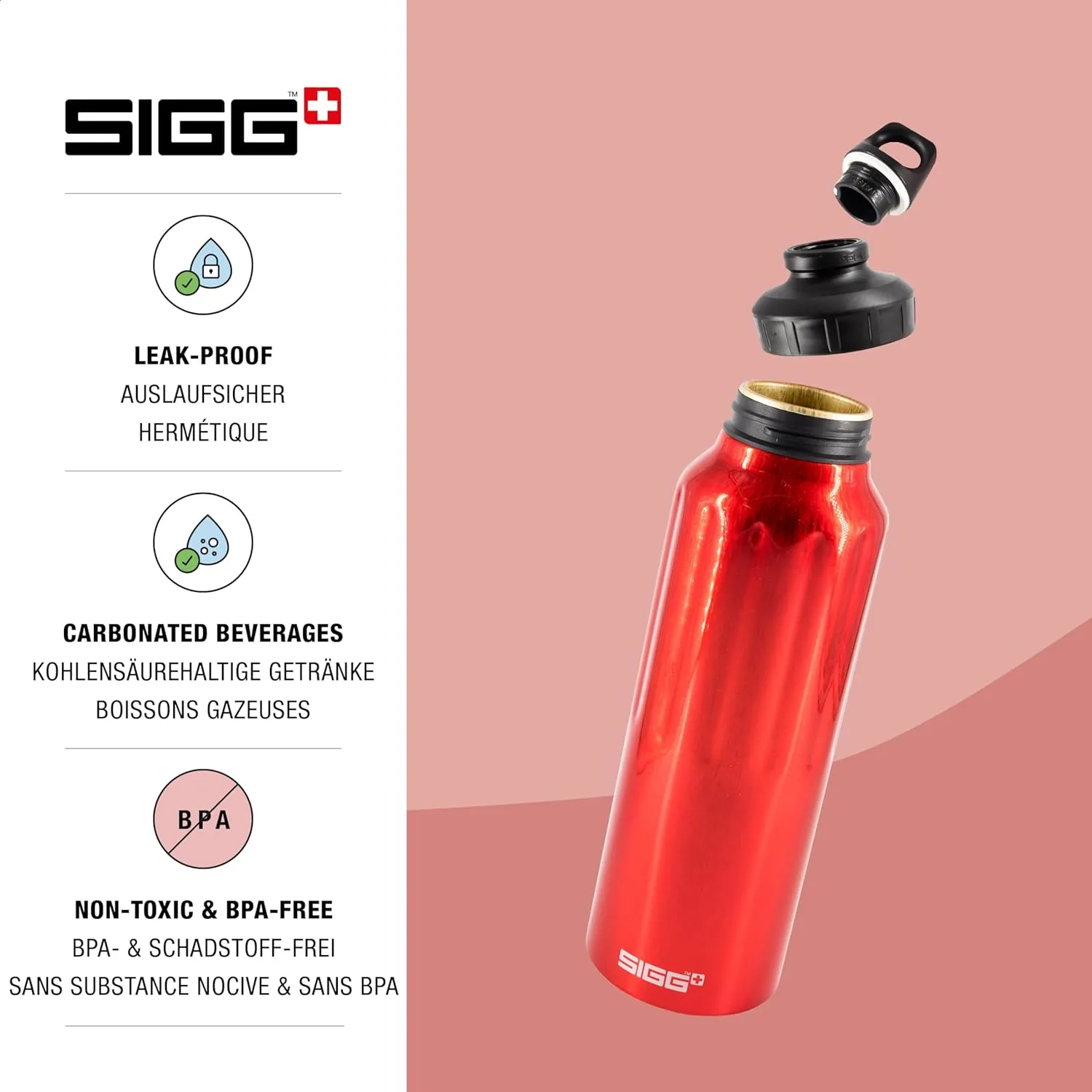 SIGG - Reusable Water Bottle - WMB Traveller Red 51 Oz - Made in Switzerland - Carbonated Drinks - Lightweight - Leak Proof - BPA-Free - Climate Neutral Certified - For Sports, Outdoor, Travel