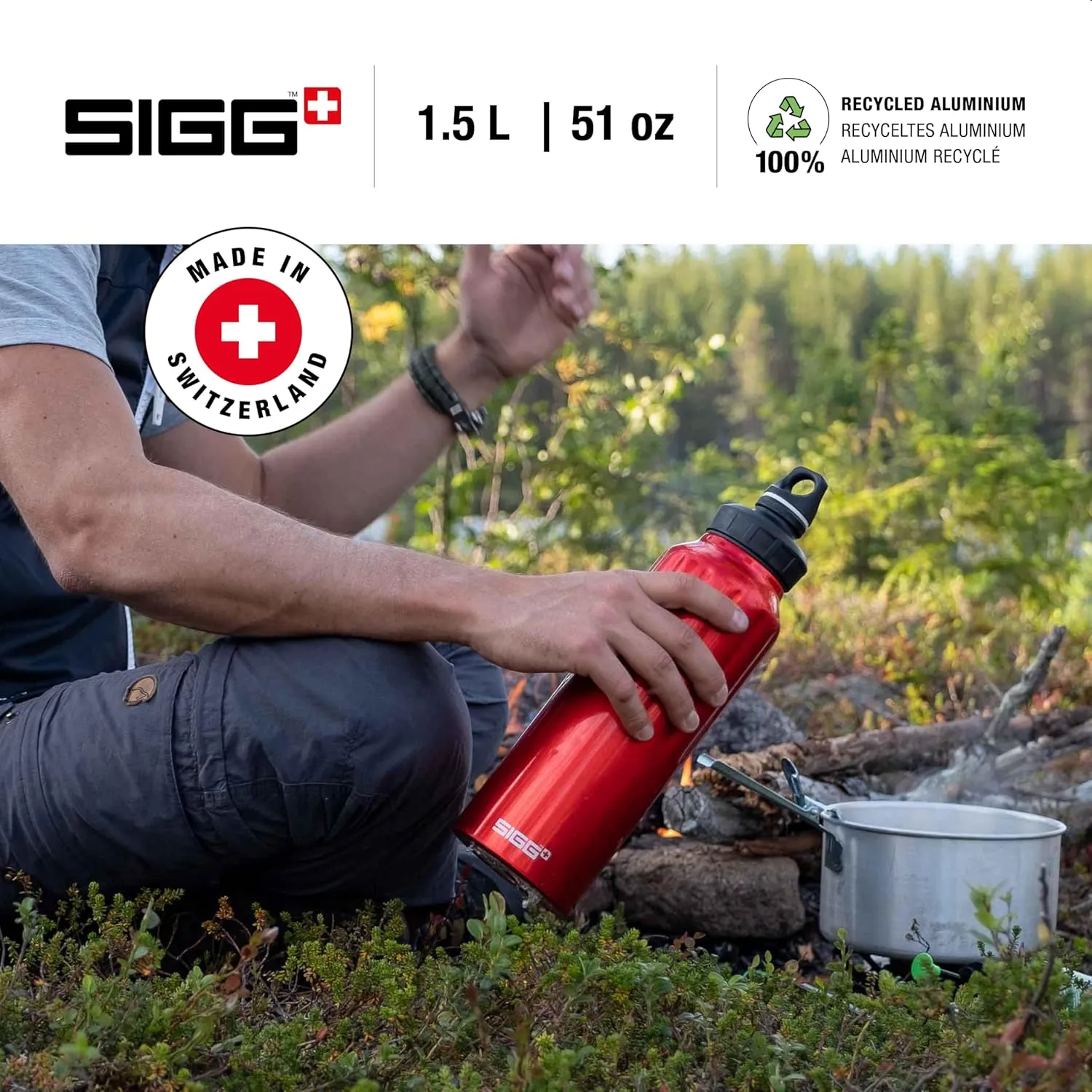 SIGG - Reusable Water Bottle - WMB Traveller Red 51 Oz - Made in Switzerland - Carbonated Drinks - Lightweight - Leak Proof - BPA-Free - Climate Neutral Certified - For Sports, Outdoor, Travel