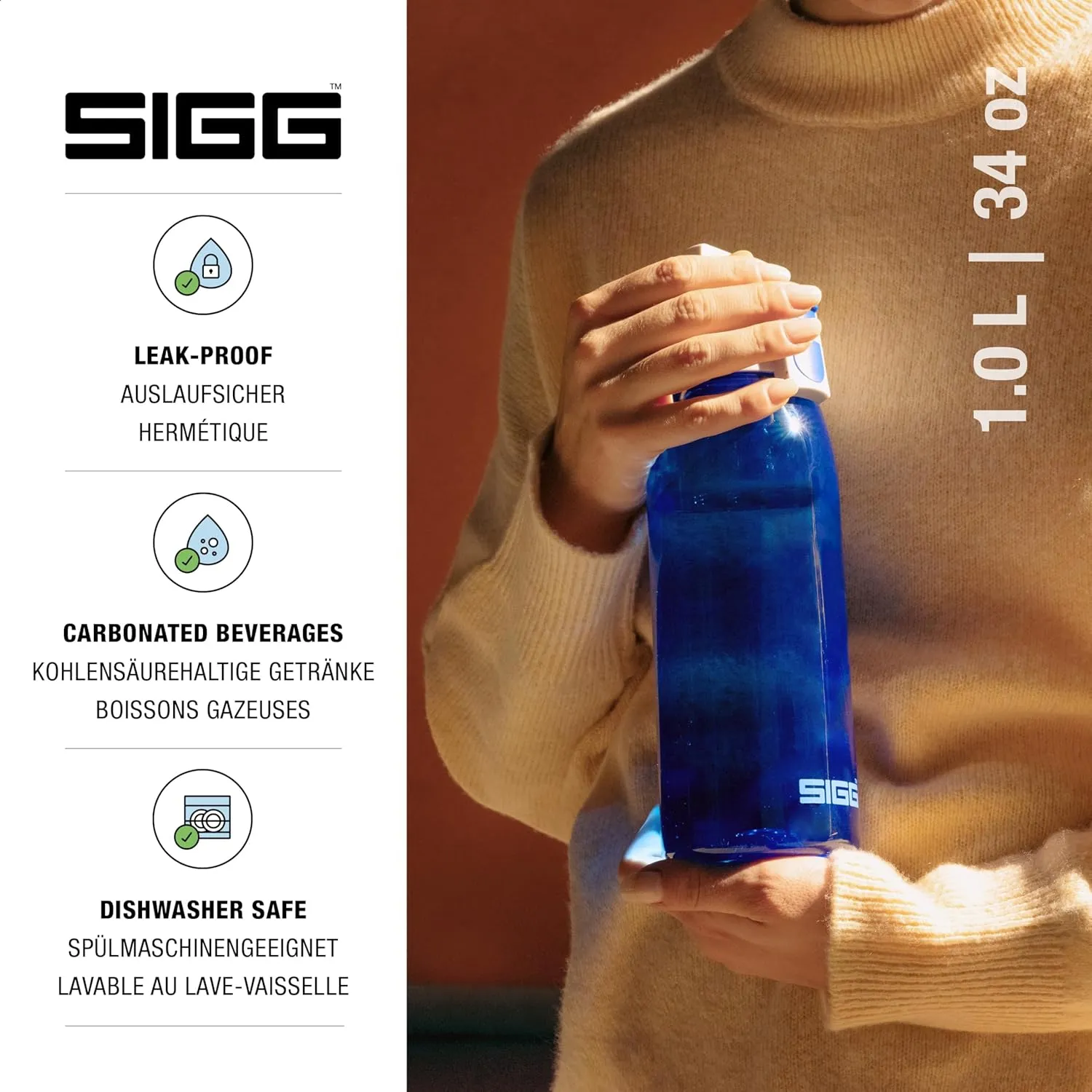 SIGG - Total Color - Refillable Sports Water Bottle - Tritan - Carbonated Drinks - Dishwasher Safe - BPA Free 20Oz, 34Oz