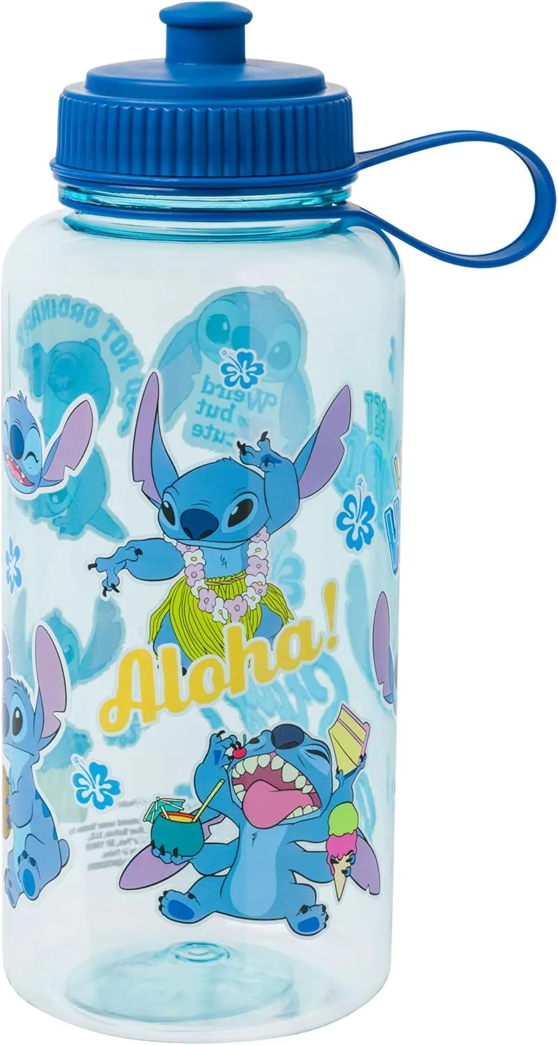 Silver Buffalo Disney Lilo and Stitch Weird Cute Decals Big Sports Water Bottle, 33.8 Ounces