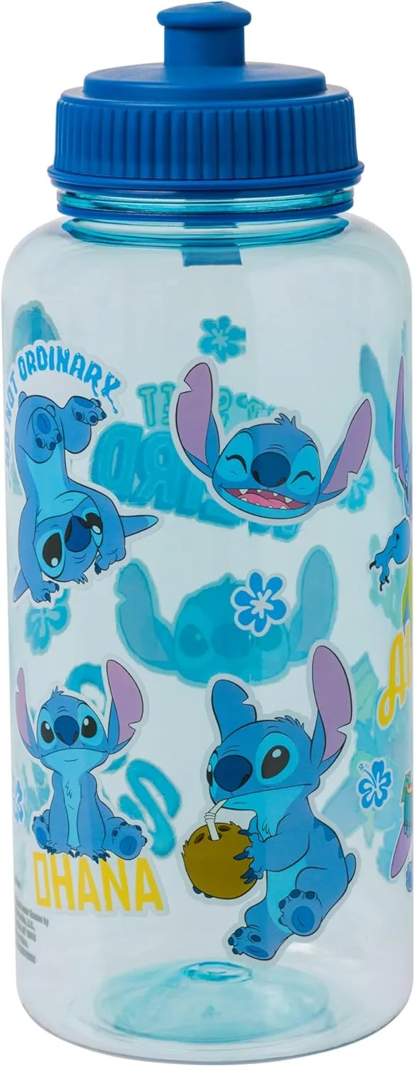 Silver Buffalo Disney Lilo and Stitch Weird Cute Decals Big Sports Water Bottle, 33.8 Ounces