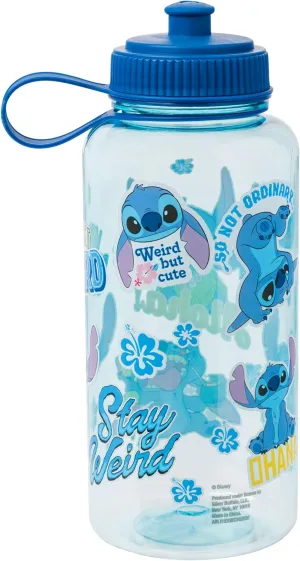 Silver Buffalo Disney Lilo and Stitch Weird Cute Decals Big Sports Water Bottle, 33.8 Ounces