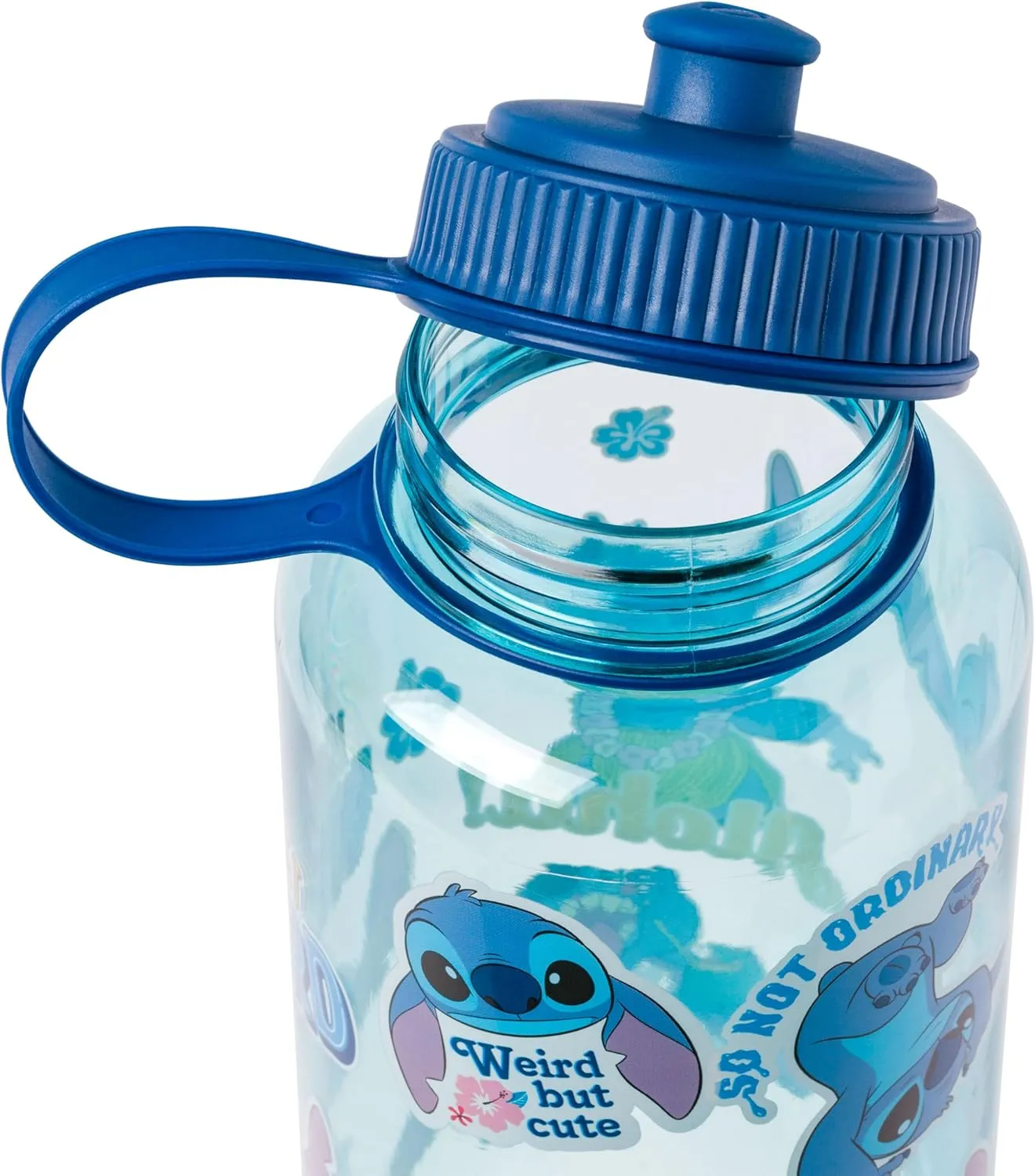 Silver Buffalo Disney Lilo and Stitch Weird Cute Decals Big Sports Water Bottle, 33.8 Ounces