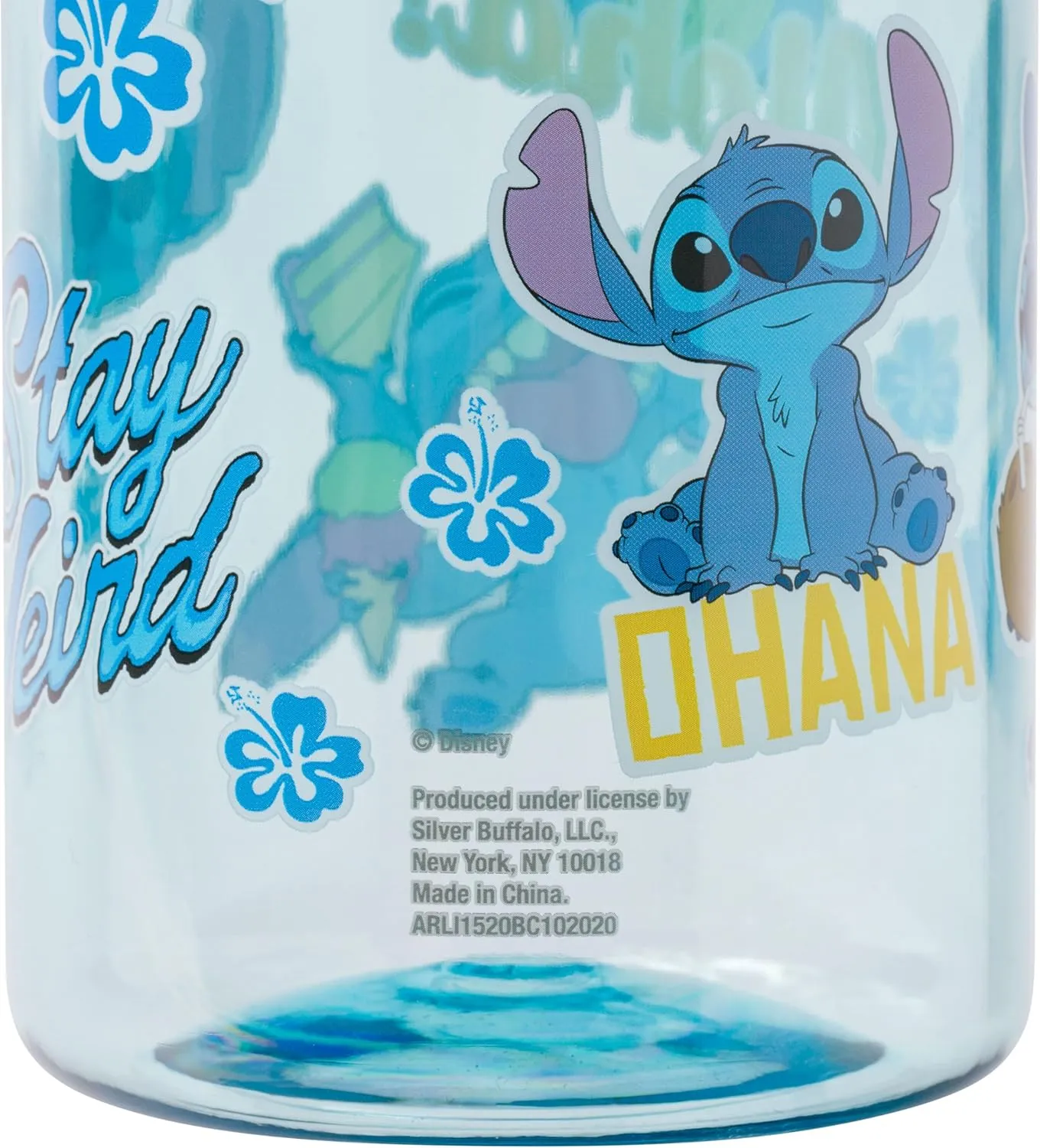 Silver Buffalo Disney Lilo and Stitch Weird Cute Decals Big Sports Water Bottle, 33.8 Ounces