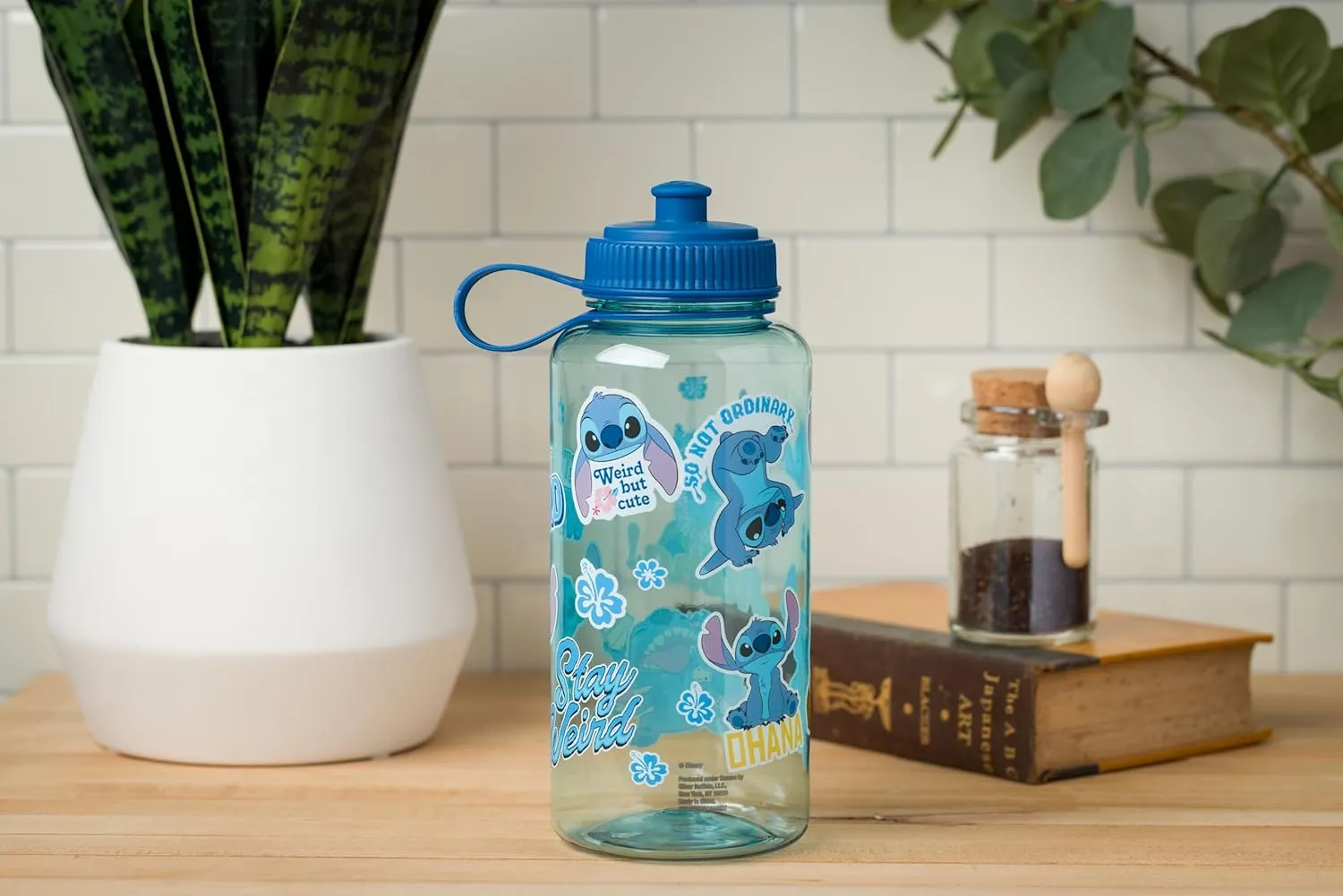 Silver Buffalo Disney Lilo and Stitch Weird Cute Decals Big Sports Water Bottle, 33.8 Ounces