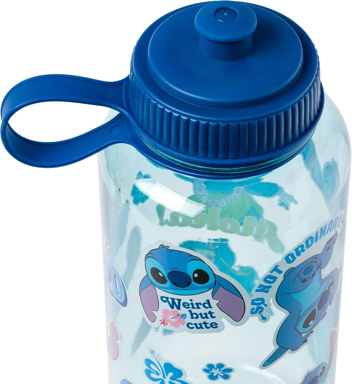 Silver Buffalo Disney Lilo and Stitch Weird Cute Decals Big Sports Water Bottle, 33.8 Ounces