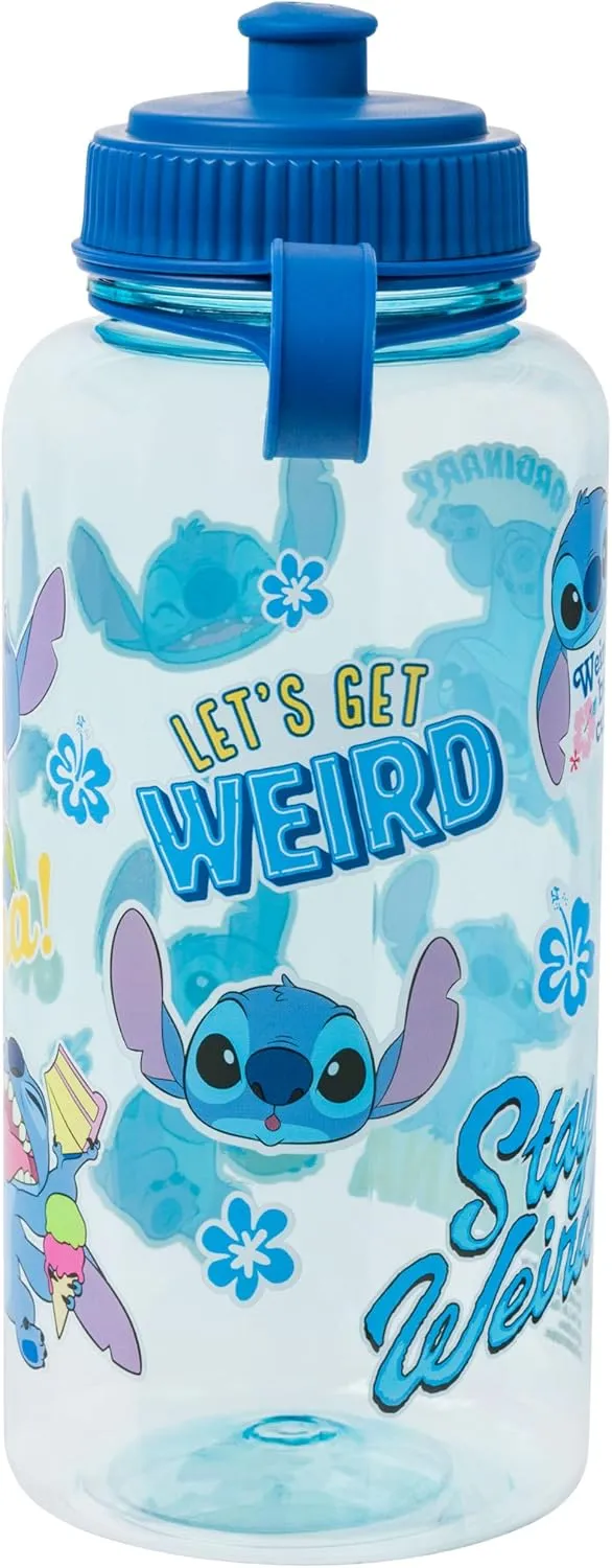 Silver Buffalo Disney Lilo and Stitch Weird Cute Decals Big Sports Water Bottle, 33.8 Ounces
