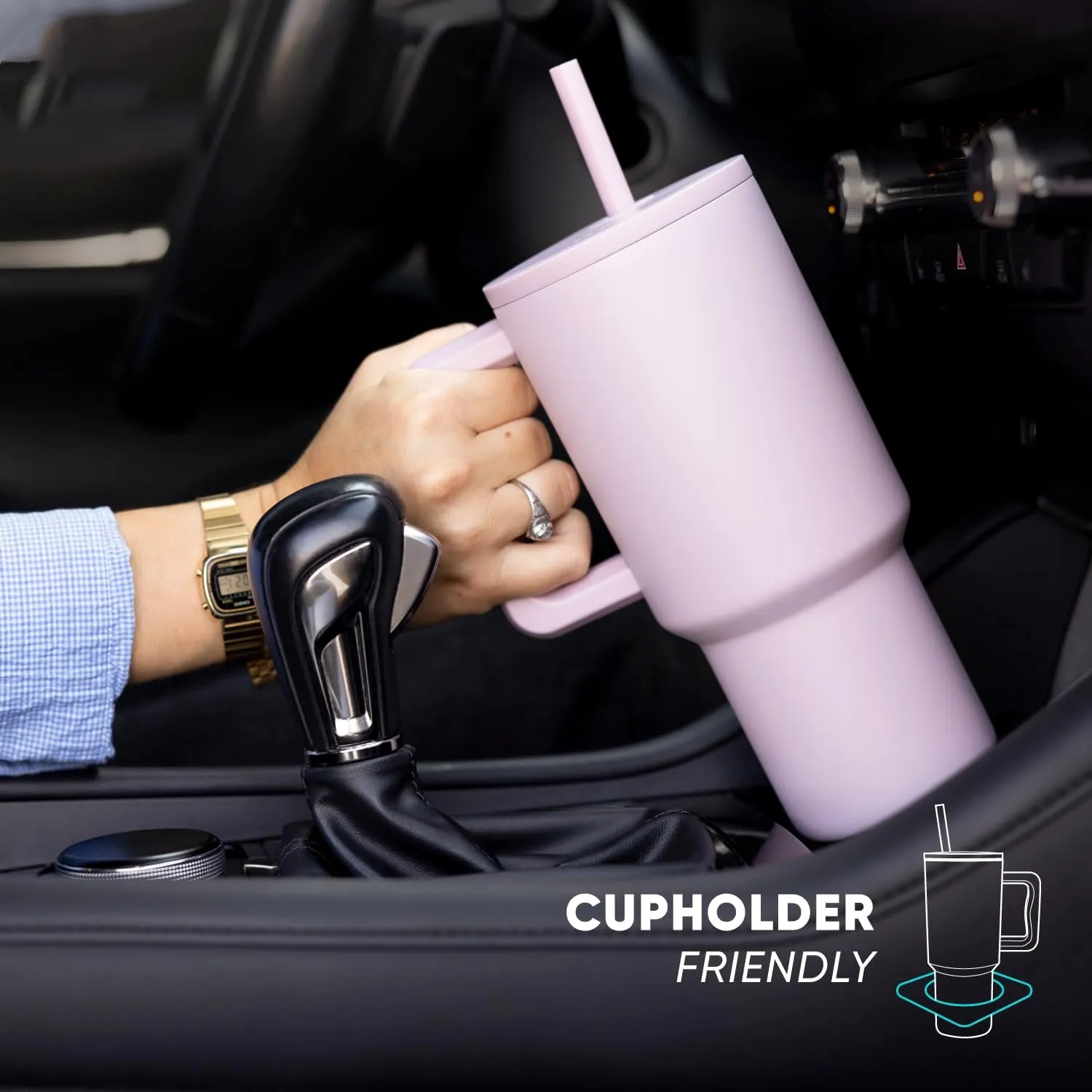 Simple Modern 40 oz Trek Tumbler with Handle and Straw Lid | Cup Holder Friendly Insulated Stainless Steel Travel Mug | Blush