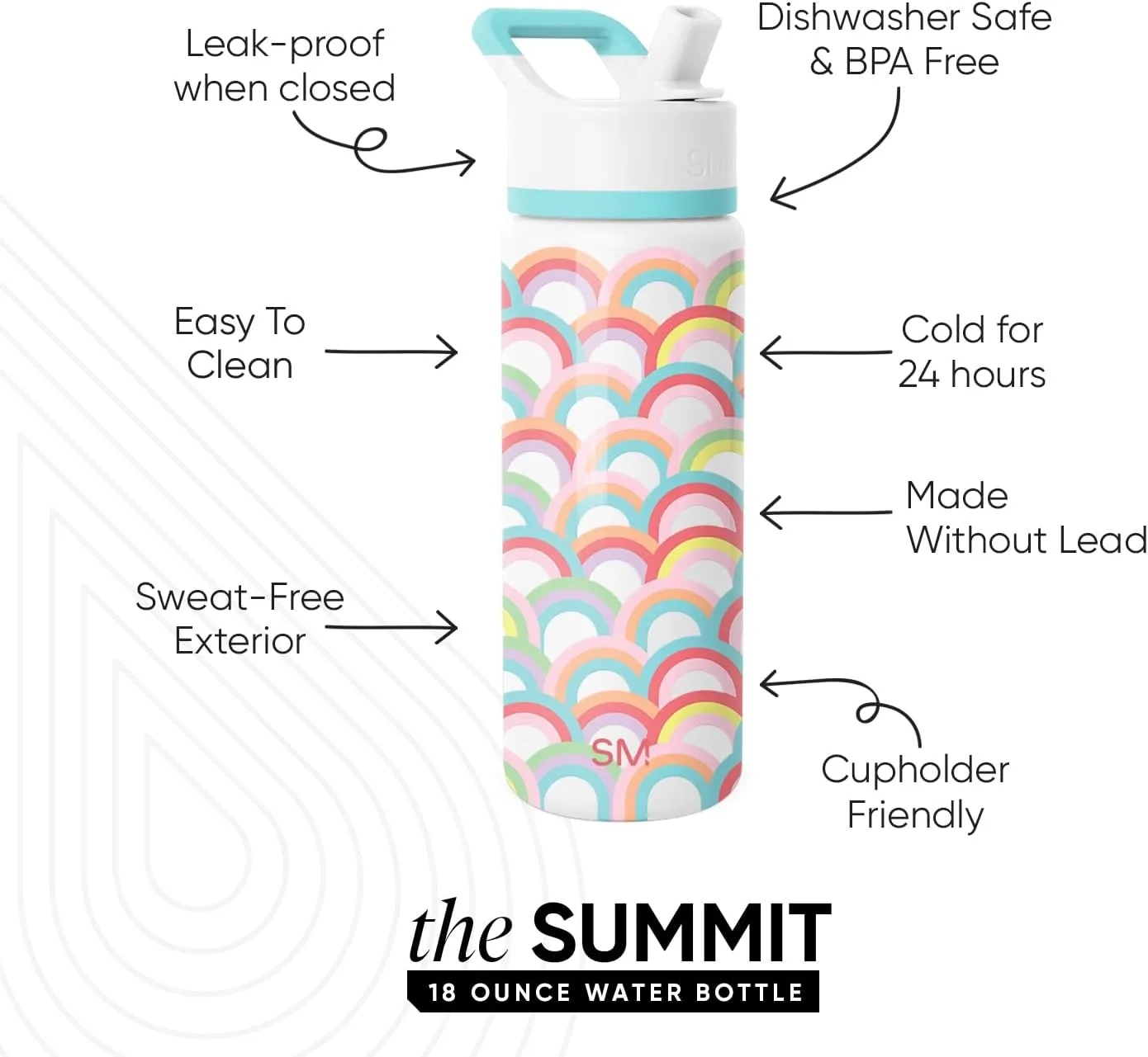 Simple Modern Kids Summit Water Bottle with Straw Lid | 18oz Stainless Steel Cup Insulated Tumbler for Toddlers, School | Rainbow Spark