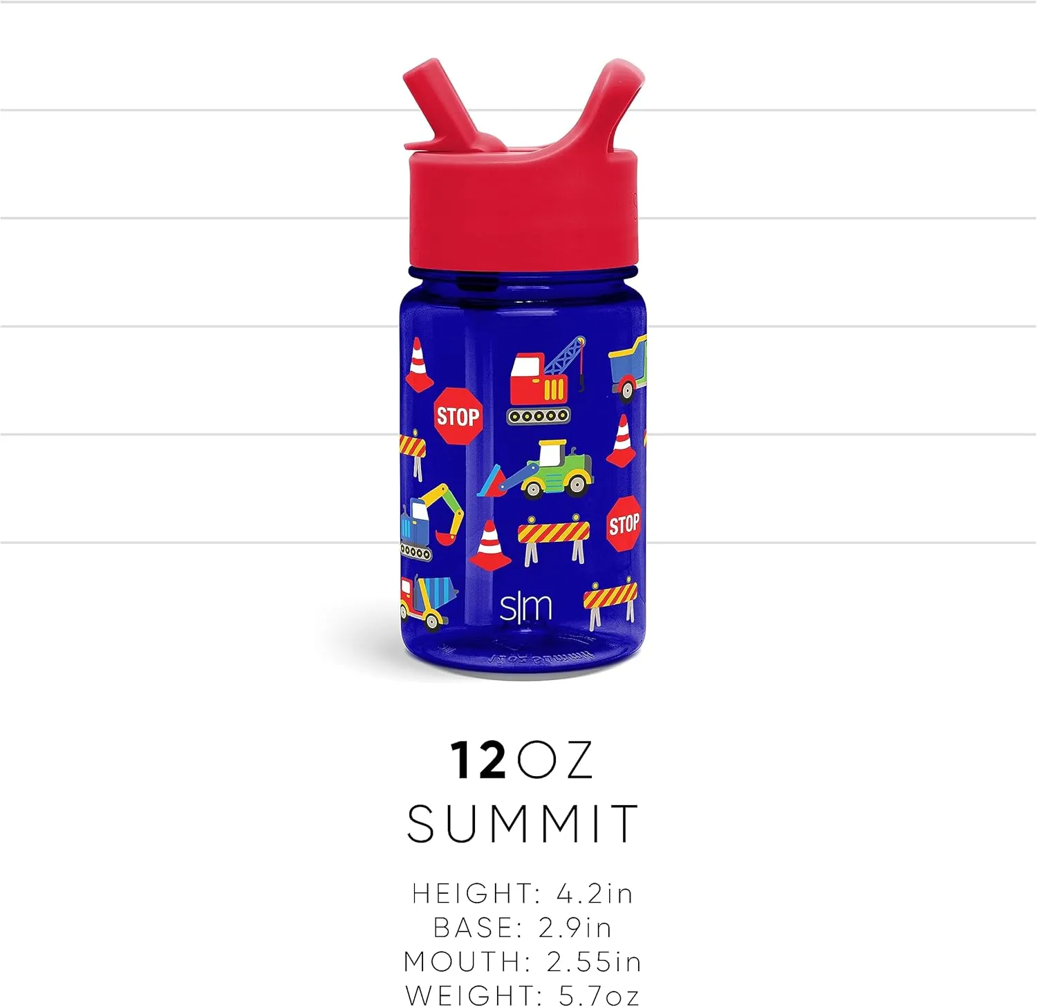 Simple Modern Kids Water Bottle Plastic BPA-Free Tritan Cup with Leak Proof Straw Lid | Reusable and Durable for Toddlers, Boys | Summit Collection | 12oz, Under Construction