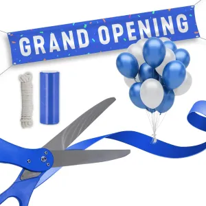 SIRCLES Grand Opening Ribbon Cutting Ceremony Kit - 25" Giant Scissors, 5yd of 4" Wide Ribbon, 10ft Banner, 8 Blue & 8 White Balloons, 19 ft Banner Rope, 2 Rolls Balloon Ribbon - Grand Opening Kit