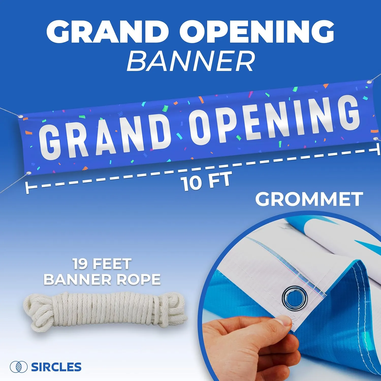 SIRCLES Grand Opening Ribbon Cutting Ceremony Kit - 25" Giant Scissors, 5yd of 4" Wide Ribbon, 10ft Banner, 8 Blue & 8 White Balloons, 19 ft Banner Rope, 2 Rolls Balloon Ribbon - Grand Opening Kit
