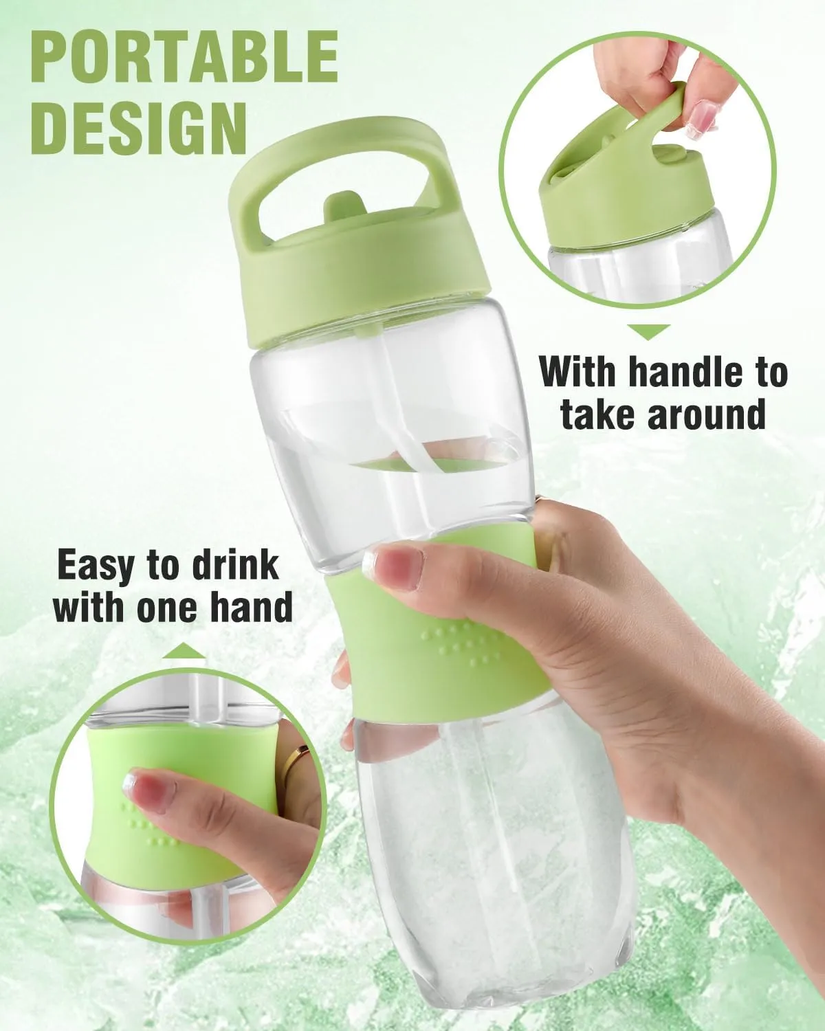 Sivaphe Clear Water Bottle with Straw 18 oz Portable Tritan Transparent Sports Drinking Bottle for School Girls Boys Green
