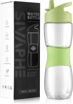 Sivaphe Clear Water Bottle with Straw 18 oz Portable Tritan Transparent Sports Drinking Bottle for School Girls Boys Green