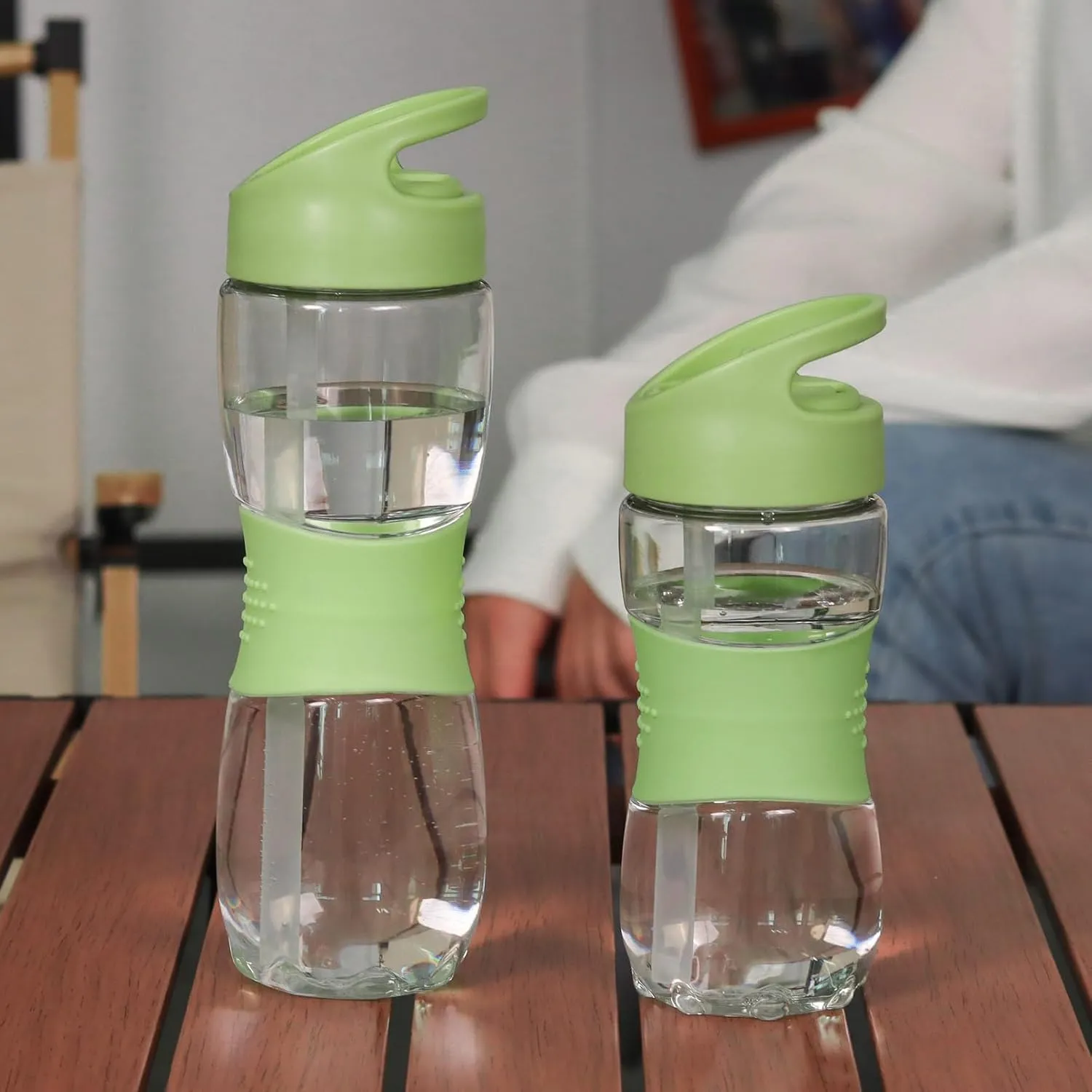 Sivaphe Clear Water Bottle with Straw 18 oz Portable Tritan Transparent Sports Drinking Bottle for School Girls Boys Green