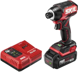 Skil PWR CORE 20 Brushless 20V 1/4" Hex Compact Impact Driver Kit with 3-Speed & Halo Light & One-Handed Collet Including 2.0Ah Battery and Charger- ID6739B-10