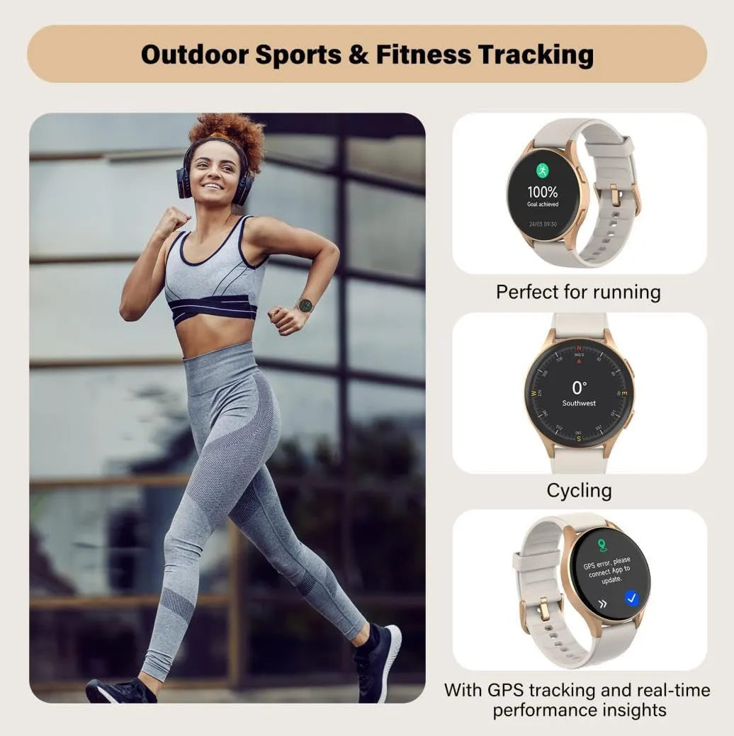 Smart Watch for Women, Built-in Alexa, GPS, HRV, VO2 Max, Blood Oxygen, Sleep & Stress Monitor, Compass, Altimeter, 1.32" AMOLED, Fitness & Women’s Health, iOS Compatible