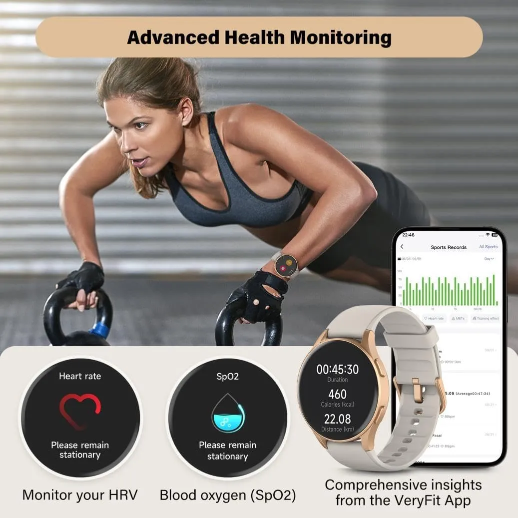 Smart Watch for Women, Built-in Alexa, GPS, HRV, VO2 Max, Blood Oxygen, Sleep & Stress Monitor, Compass, Altimeter, 1.32" AMOLED, Fitness & Women’s Health, iOS Compatible