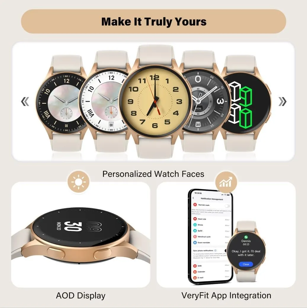 Smart Watch for Women, Built-in Alexa, GPS, HRV, VO2 Max, Blood Oxygen, Sleep & Stress Monitor, Compass, Altimeter, 1.32" AMOLED, Fitness & Women’s Health, iOS Compatible