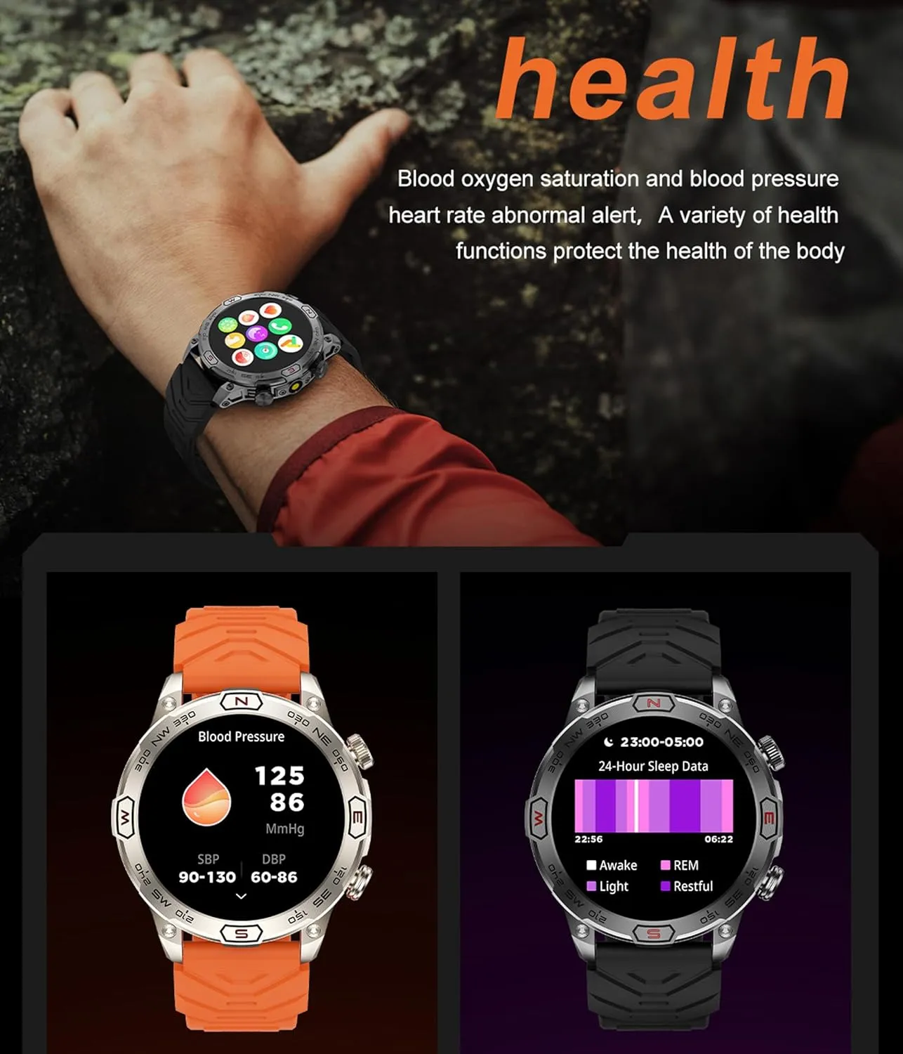 Smart Watch Outdoor Answer Make Calls Message Notification Military Smartwatch Compatible iPhone Android LED Flashlight Compass Altimeter Barometer Heart Rate Monitor Sport Smart Watches Fitness Watch