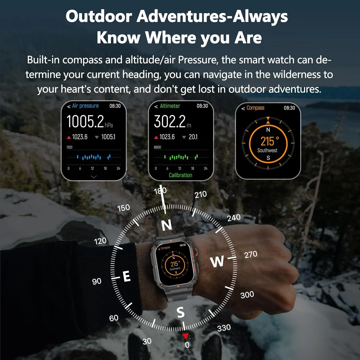 Smart Watches for Men,Military Smartwatches with GPS and Map Navigation & BT Calls - Fitness Trackers with Heart Rate/SpO2/Sleep Monitor,Elevation,Compass,Outdoor Sport Watch for Android/iOS