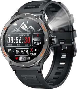 Smartwatch Men Fitness Tracker Watch: Smart Watches 1.53" Round Touchscreen 3ATM Waterproof LED Flashlight Bluetooth Call Heart Rate Blood Pressure Sport Step Pedometer Compass Compatible Android iOS