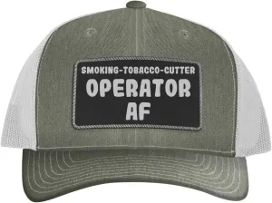 Smoking-Tobacco-Cutter Operator AF - Leather Black Patch Engraved Trucker Hat