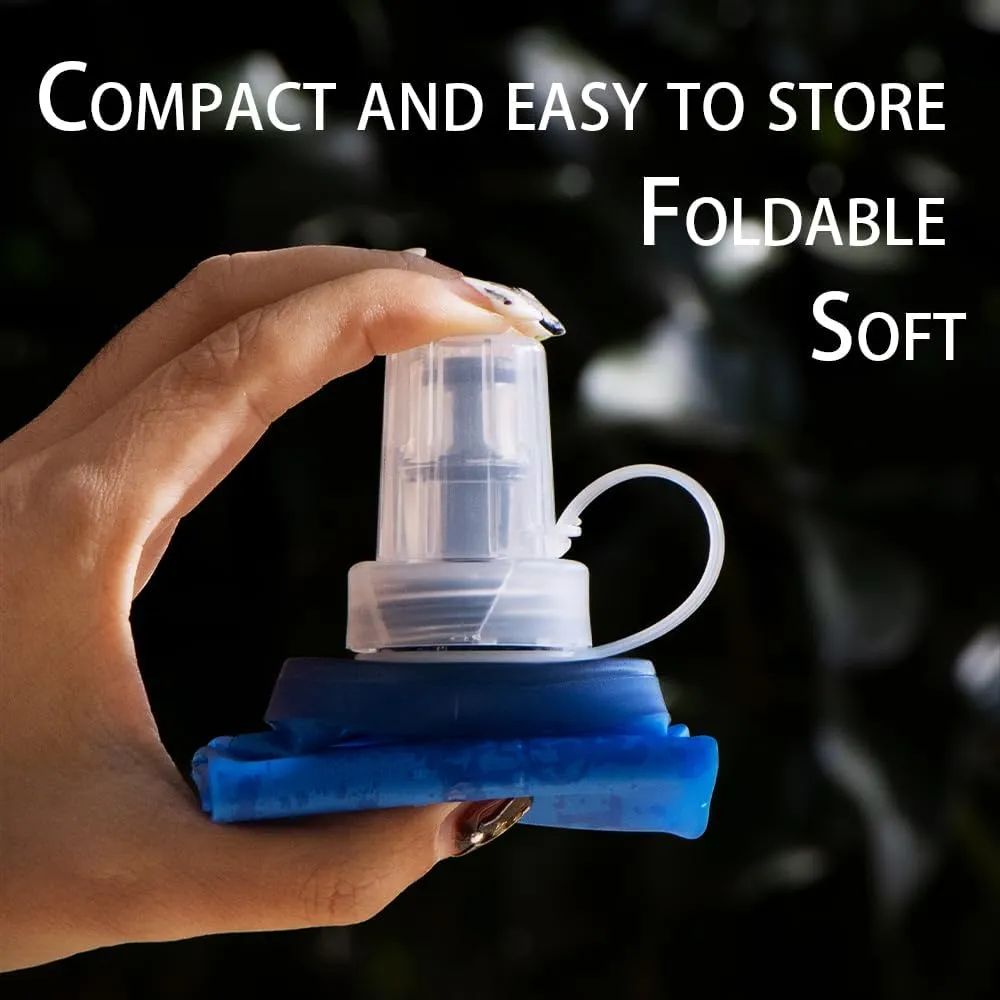 Soft Flasks Running Water Flask Folding Soft Water Bottles Small for Outdoor Sports Hiking Hydration Pack 5oz/8oz/17oz(SKY BLUE,17oz Straw)