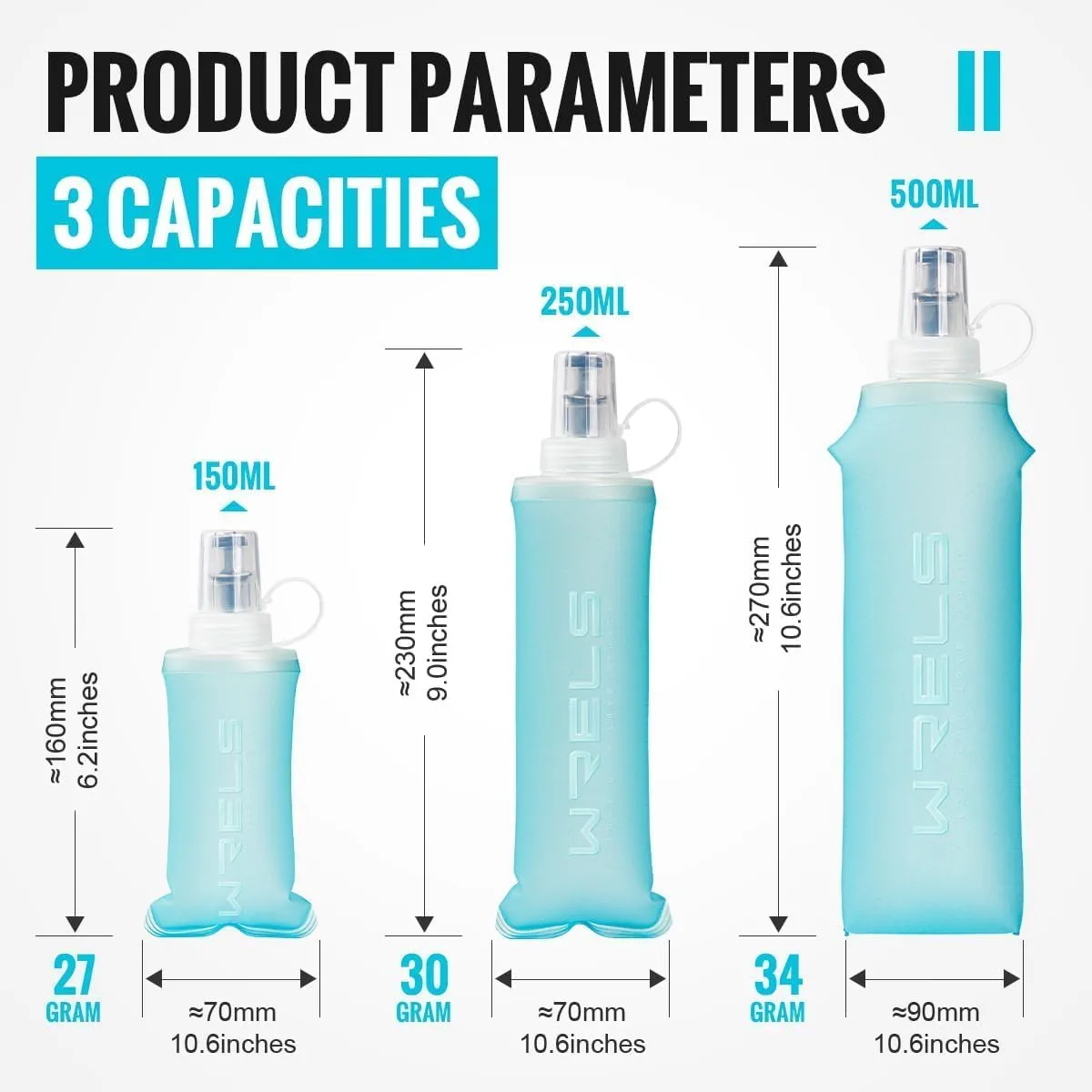 Soft Flasks Running Water Flask Folding Soft Water Bottles Small for Outdoor Sports Hiking Hydration Pack 5oz/8oz/17oz(SKY BLUE,17oz Straw)