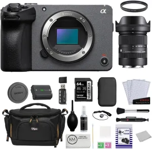 Sony FX30 Digital Cinema Camera Bundled with Sigma 18-50mm f/2.8 DC DN Lens   64GB Memory Card   UV Filter   Cleaning Kit   Bag   Cleaning Cloth (10 Items)