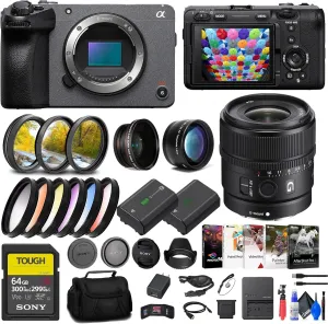 Sony FX30 Digital Cinema Camera (ILME-FX30B) E 15mm G Lens   64GB SF-G Tough Card   Filter Kit   Wide Angle Lens   Telephoto Lens   Color Filter Kit   Lens Hood   Bag   More (Renewed)