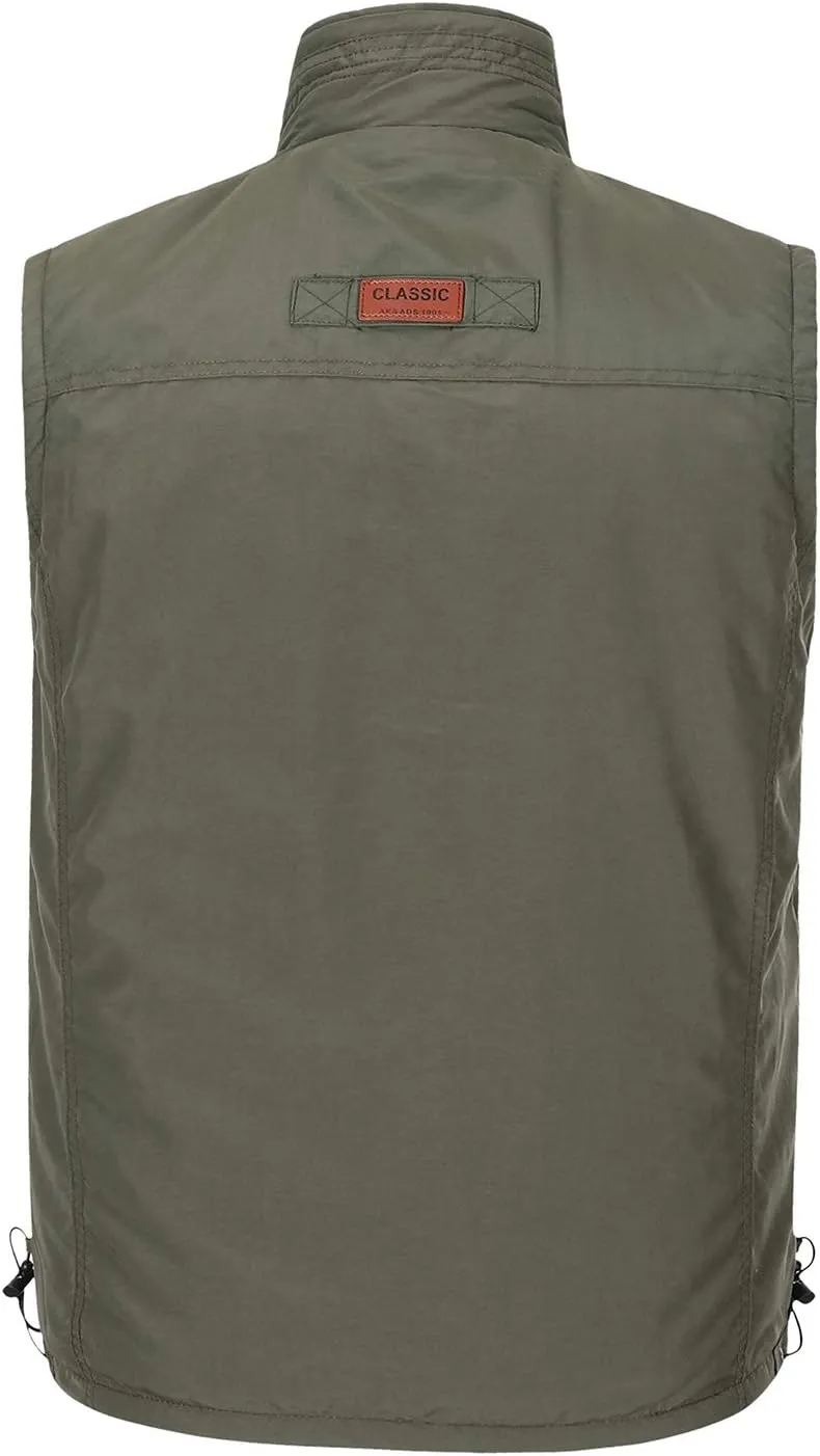 Spanye Men Outdoor Padded Puffer Vest Thick Warm Multi-Pocket Photography Fishing Jacket