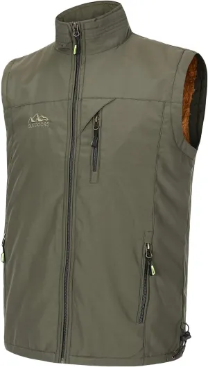 Spanye Men Outdoor Padded Puffer Vest Thick Warm Multi-Pocket Photography Fishing Jacket