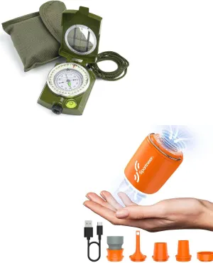 Sportneer Compass Hiking Survival Military Grade with Sighting Mirror   Tiny Portable Air Pump with Camping Light for Camping Hiking Outdoor