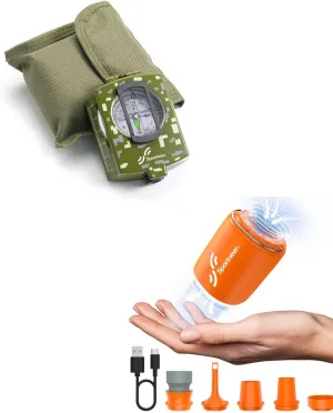 Sportneer Compass Hiking Survival Military Grade with Sighting Mirror   Tiny Portable Air Pump with Camping Light for Camping Hiking Outdoor