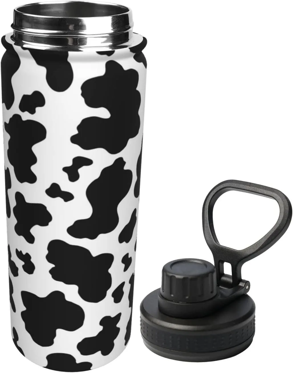 Sports Water Bottle Black and White Cow Print Insulated Stainless Steel Water Bottles, 18 oz Water Cup Flask for Fitness Outdoor Sports Hiking Cycling