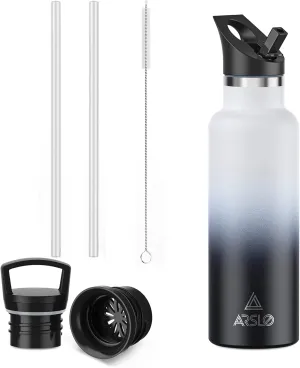 Stainless Steel Double Wall Water Bottles, Vacuum Insulated Bottle With Straw Lid, Insulated Water Bottle Keeps Water Cold for 24 Hours, Hot for 12 Hours, Hiking, Sports