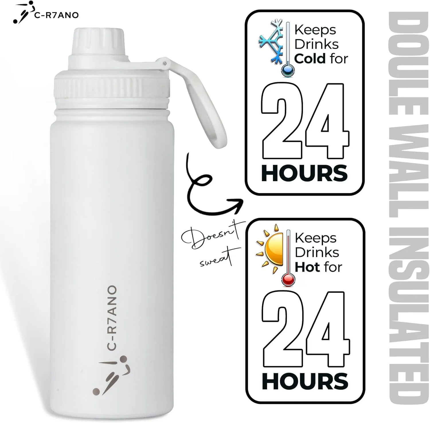 Stainless Steel Insulated Water Bottle with 2 Lids (Straw & Spout) – Double-Walled Vacuum Flask for Sports, Hiking & Travel – Leak-Proof & BPA-Free